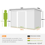 Abri de jardin 3,6 m² remise à outils avec kit de fondation en acier galvanisé 280 x 130 x 172 cm, gris clair