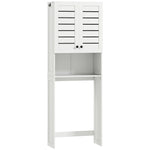 Meuble WC dessus de toilette/machine à laver avec placard à porte double, portes à persiennes, 67x31,5x190cm, blanc
