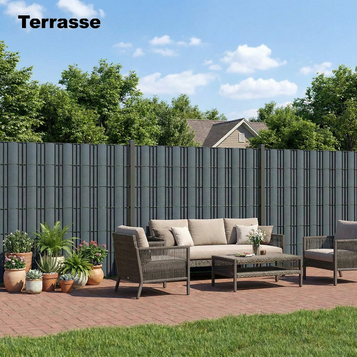Brise-vue PVC Rouleau Occultant 140m Bande de Protection Visuelle 450g/m² 120 Clips de Fixation Imperméable Gris