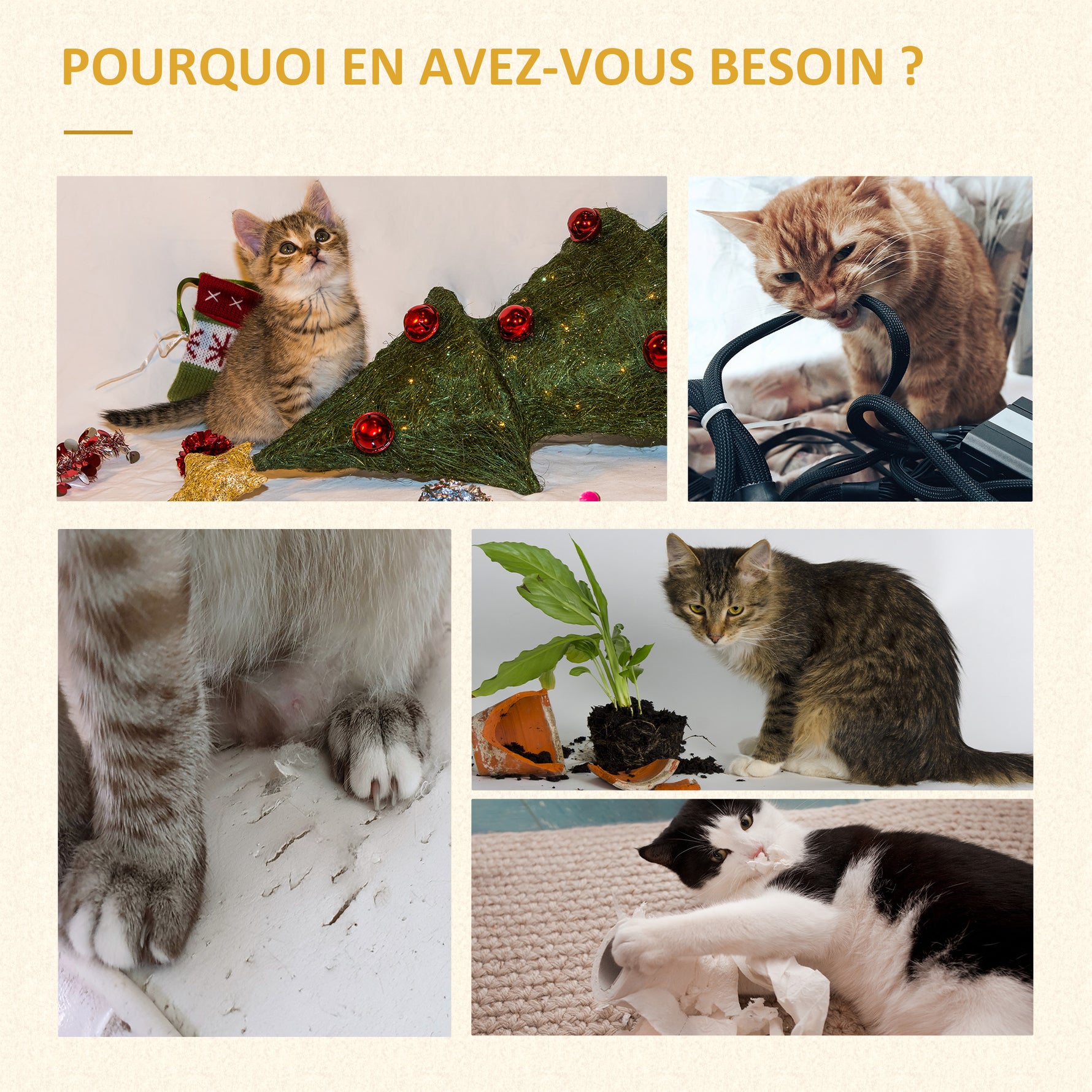 Arbre à chat griffoirs grattoirs multi-équipements niche hamac panier coussins amovibles hauteur 126 cm peluche courte sisal naturel beige