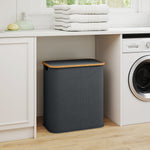Panier à linge double pliable 80 L corbeille à linge sale avec couvercle, poignées rainurées, gris