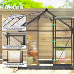 Serre de jardin polycarbonate 3,65m² 190 x 192 x 201 cm résistant aux UV fondation renforcé gouttière Gris