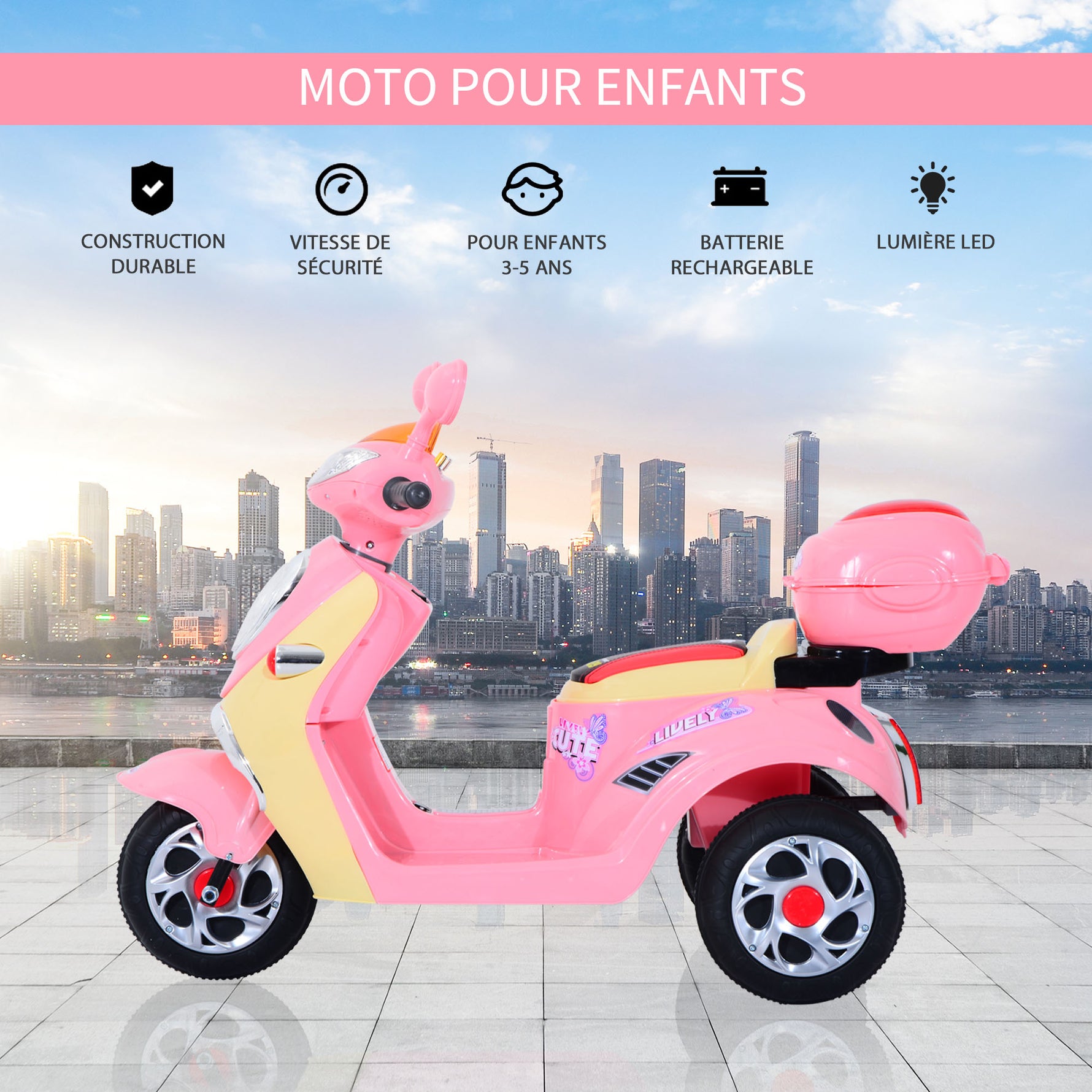 ® Scooter électrique pour Enfant 3 Ans 6 V Métal + polypropylène 108 x 51 x 75 cm Rose/Blanc