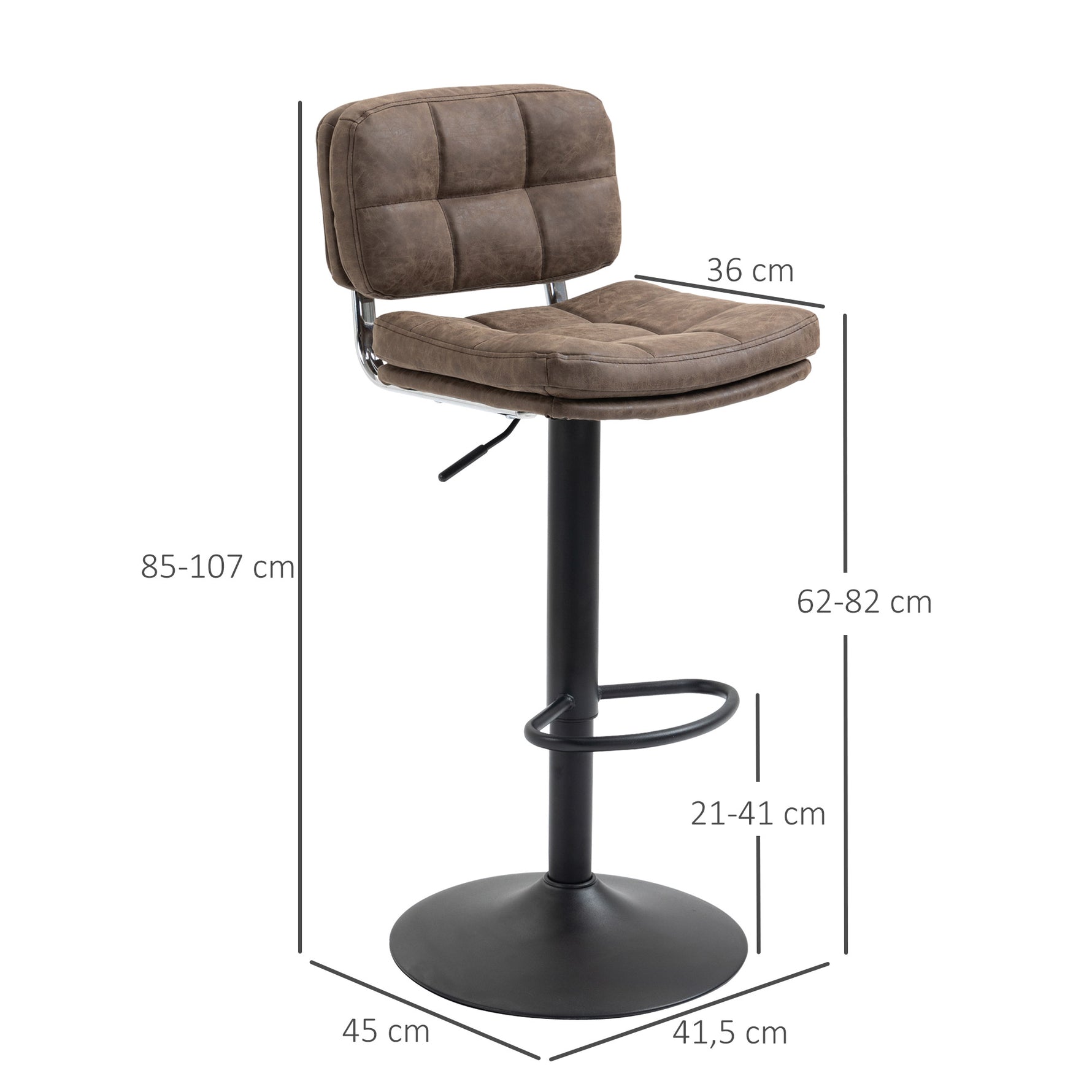 Lot de 2 tabourets de bar Vintage capitonné - pivotant, réglable - repose-pied - revêtement synthétique marron