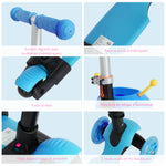3 en 1 Trottinette pour Enfants Trottinette 3 Roues évolutive Hauteur Guidon réglable charge max. 50 Kg Canne télescopique Selle Dossier Amovible Bleu