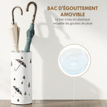 Porte parapluie cylindrique support pour parapluies bac d'égouttement amovible et 4 crochets, Ø 17 x 41 cm, blanc
