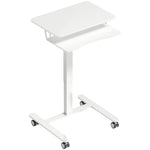 Bureau Assis-Debout Réglable en Hauteur, Bureau Mobile avec Plateau pour Clavier, Roulettes et Cadre en Acier, Blanc