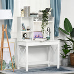 Bureau avec rangement bibliothèque en bois moderne avec étagères et grand plateau pour petits espaces maison chambre à coucher, 105 x 50 x 137,5 cm, blanc