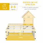 Conejera de madera con recinto para animales, villa para conejos de 2 niveles con área de juego, rampa y puertas con cerradura