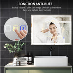 Miroir salle de bain LED bluetooth 60 x 80 cm interrupteur tactile lumière réglable 3 couleurs anti-buée mémoire argent