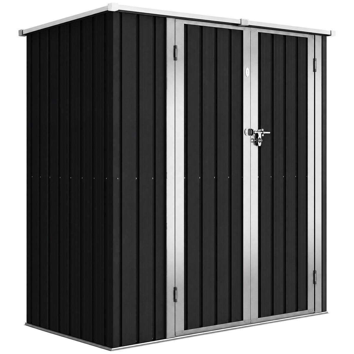 Metal Garden Shed 1.37m², Sloped Roof, 2 Lockable Doors, Gloves, UV-Resistant, 163x89x163cm, Dark Gray