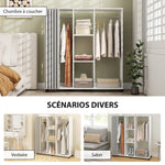 Armoire penderie Meuble de Rangement Mobile 6 roulettes 120L x 40l x 128H cm en bois blanc