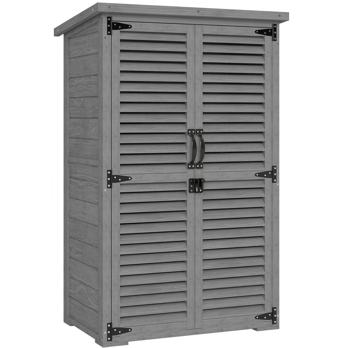 Armadio da giardino capanno per attrezzi in legno, 2 ripiani, tetto bitumato, porte a persiana, chiudibile a chiave, 75 x 50 x 118 cm, grigio