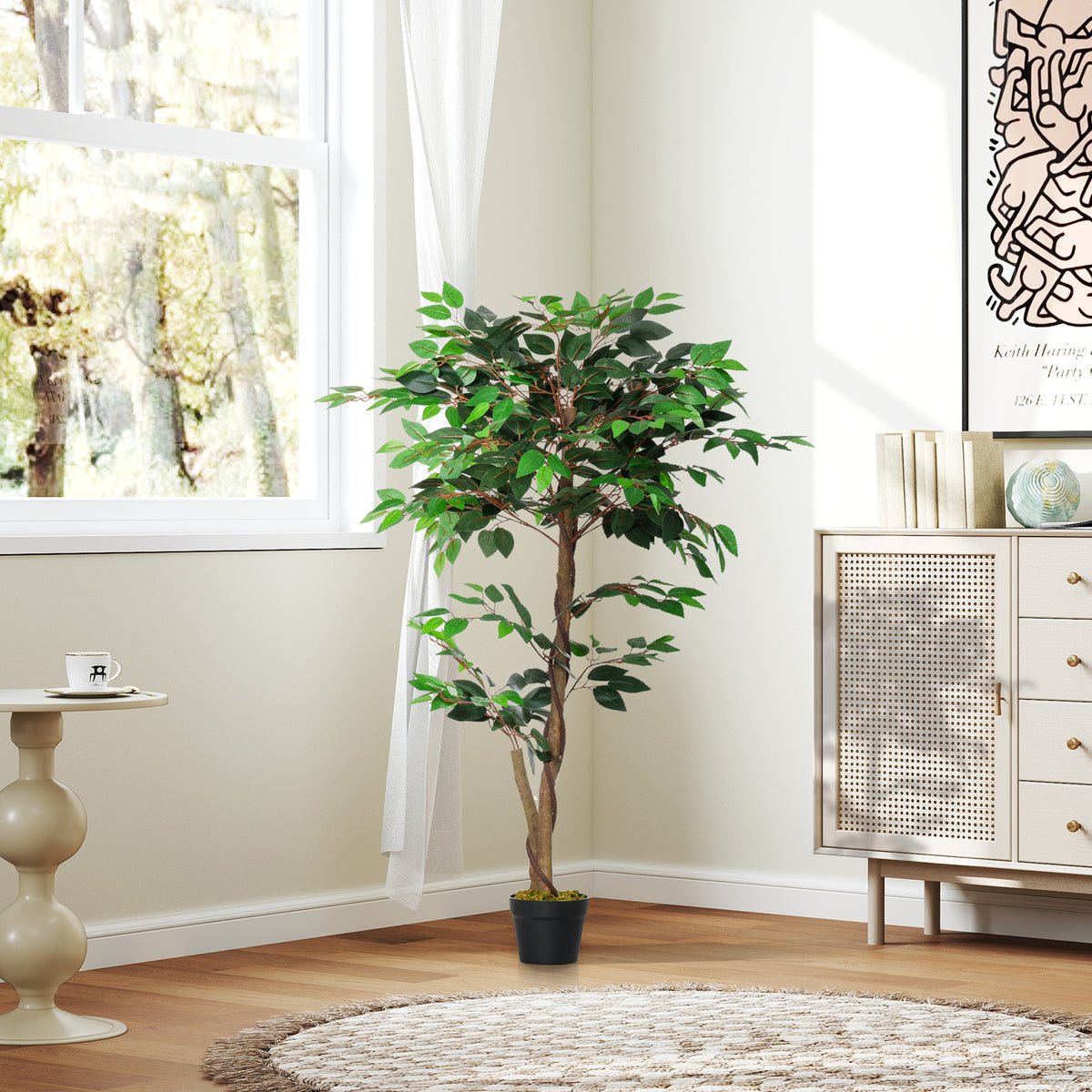 Arbre Artificiel Plante Artificiel ficus Hauteur 1,2 m Tronc Branches Liane Lichen Feuilles Grand réalisme Pot