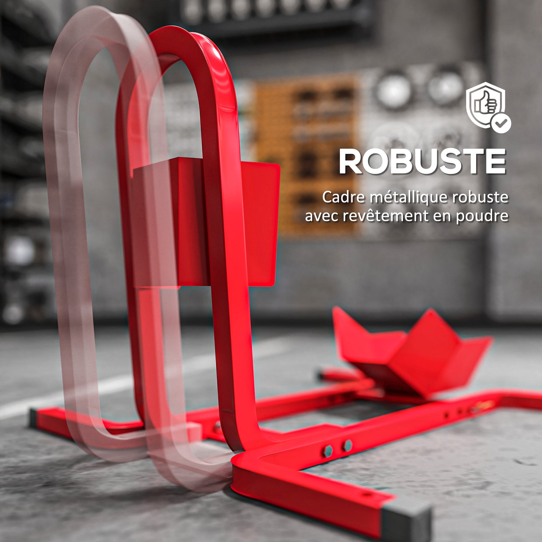 Lève moto béquille d'atelier béquille moto bloque roue 17 à 21 pouces patins antidérapants métal 60 x 55 x 43 cm rouge