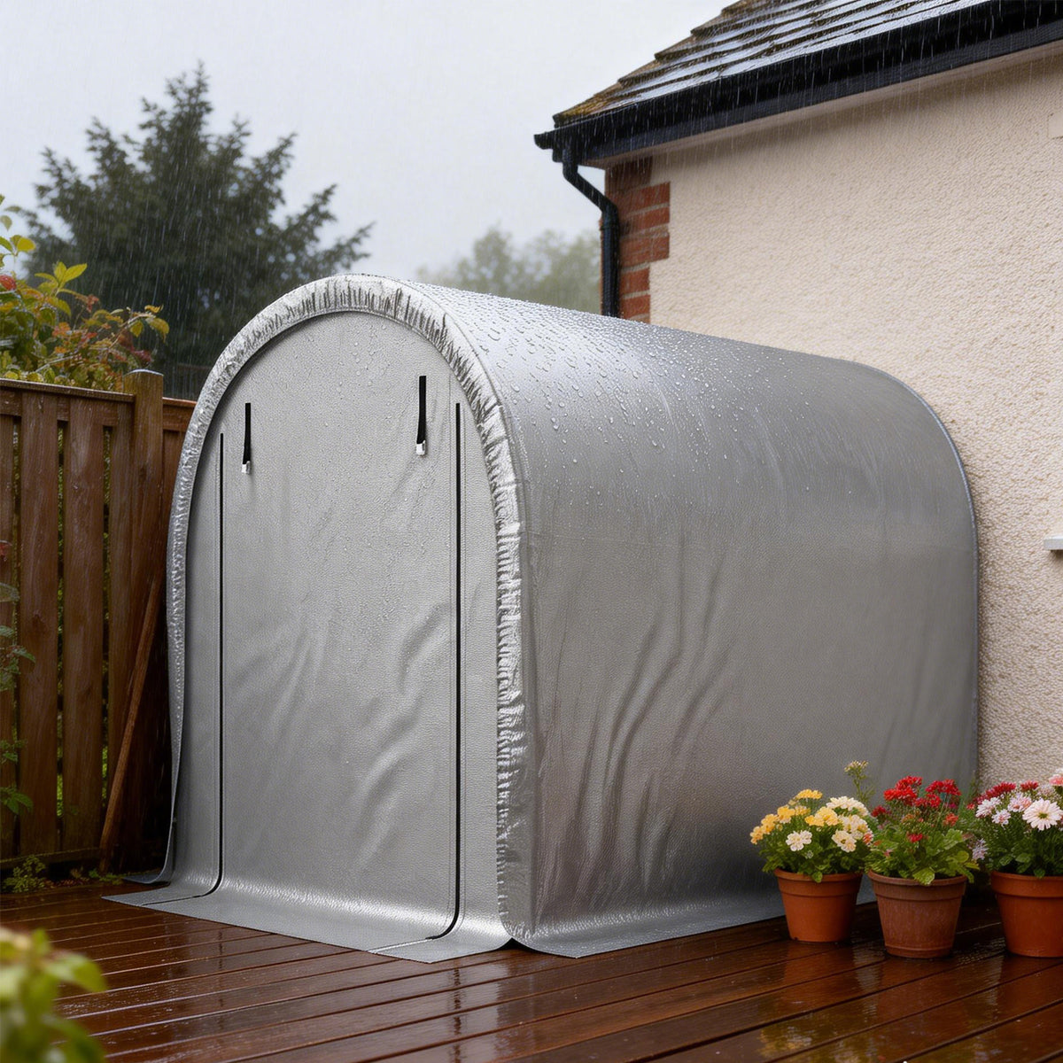 Abri de Jardin Tente de Stockage Acier Galvanisé & 160g/m² PE Anti-UV pour Moto et Tondeuse 159x240x185cm Gris Clair