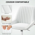 Fauteuil de bureau sans accoudoirs, chaise de bureau avec hauteur réglable, 52x58x80-90cm, blanc-3