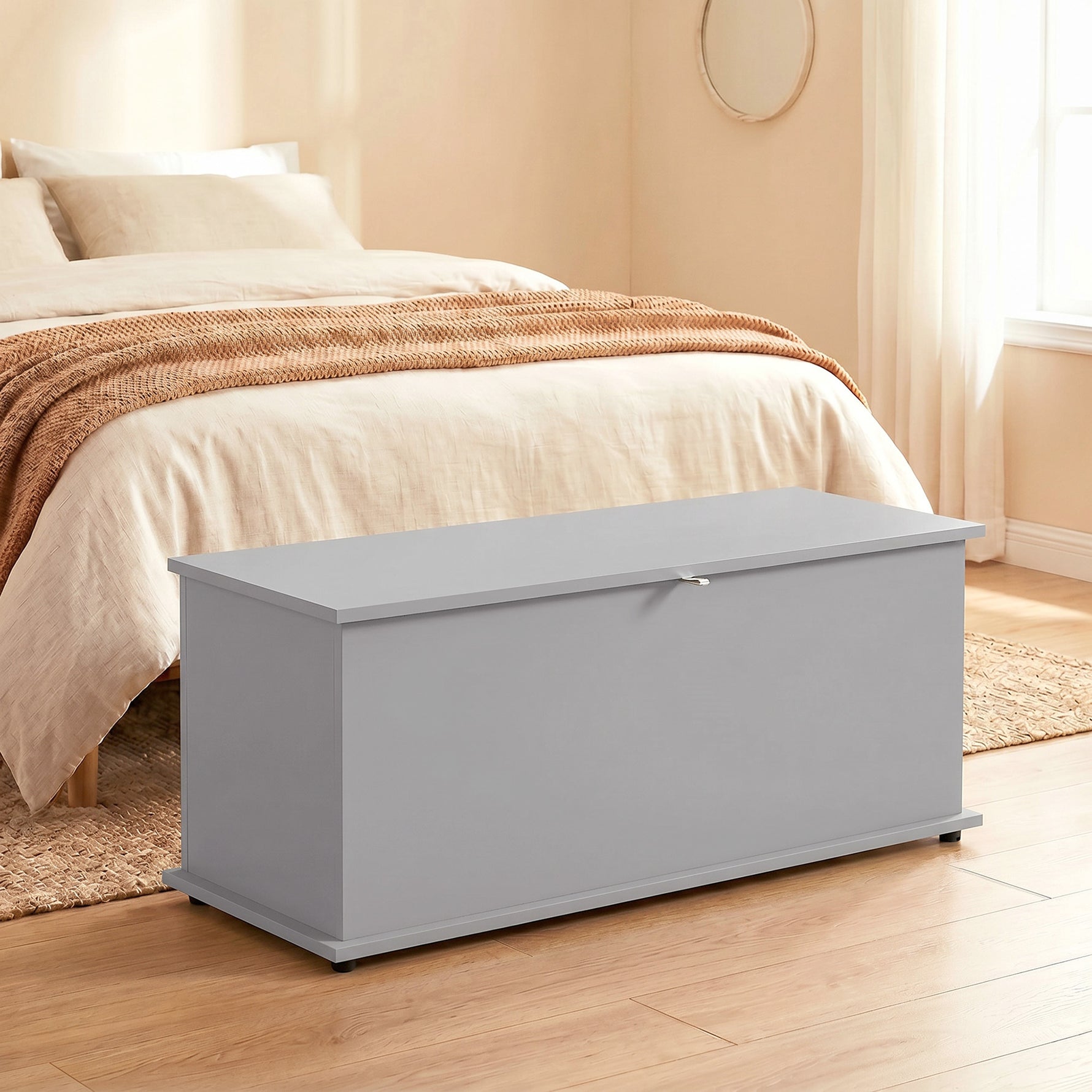 Coffre de rangement, banc de rangement avec couvercle rabattable et charnières de sécurité, 100 x 40 x 40 cm, gris
