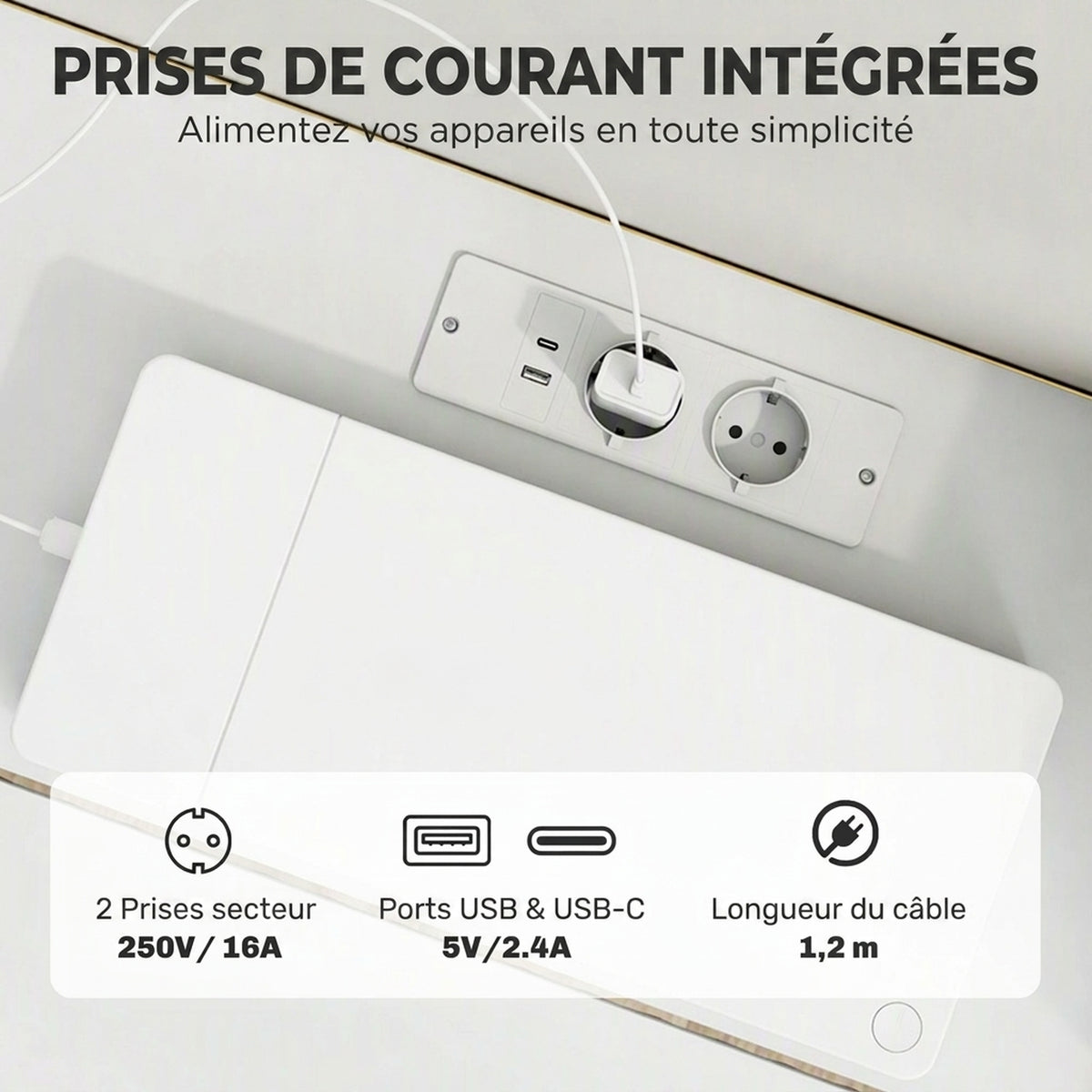 Meuble TV Suspendu Flottant 160 cm avec Éclairage LED et Prises, Meuble Télé pour Téléviseur 72 Pouces, Blanc