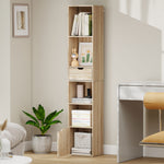 Bibliothèque, étagère à livres, meuble de rangement avec tiroir placard compartiments ouvertes, 30 x 24 x 158 cm naturel