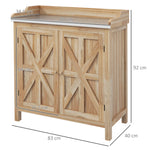 Table de rempotage armoire de rangement avec 2 étagères, plateau galvanisé patins antidérapants en bois sapin