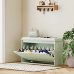 Banco zapatero con cojín de asiento acolchado y cajón abatible para pasillo, dormitorio, 80 x 26 x 47,5 cm, verde