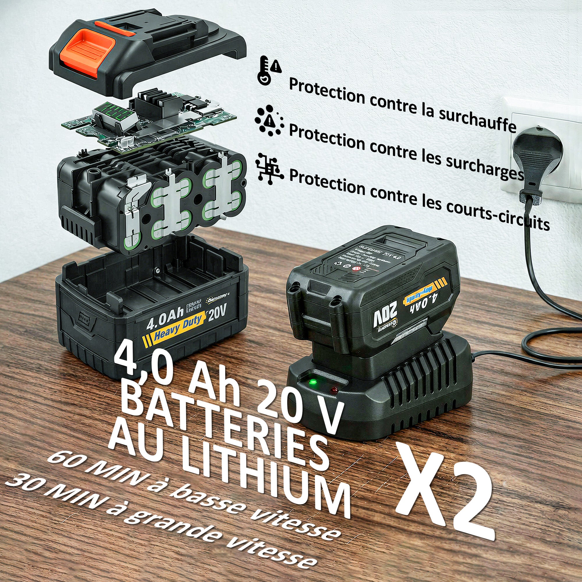 Souffleur de Feuilles sans Fil avec Moteur Brushless 900W Batterie 36v (2x4,0Ah) Puissant 15,2 m³/min Orange et Noir