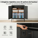 Armoire de Bureau Métallique, 80 x 40 x 100 cm, Meuble de Rangement, Serrure, 2 Portes et 2 Étagères Réglables, Noir