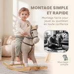 Cheval à bascule pour enfants, jouet à bascule bébé en tissu effet lin avec effets sonores et poignées de sécurité, gris