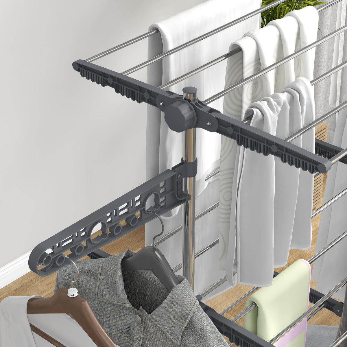 Séchoir à linge étendoir pliable ailes latérales utilisation intérieure et extérieure 3 niveaux 142 x 55 x 152 cm gris
