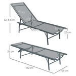 Lot de 2 bain de soleil chaise longue pliante textilène transat jardin extérieur inclinable 54 x 164 x 84 cm gris clair