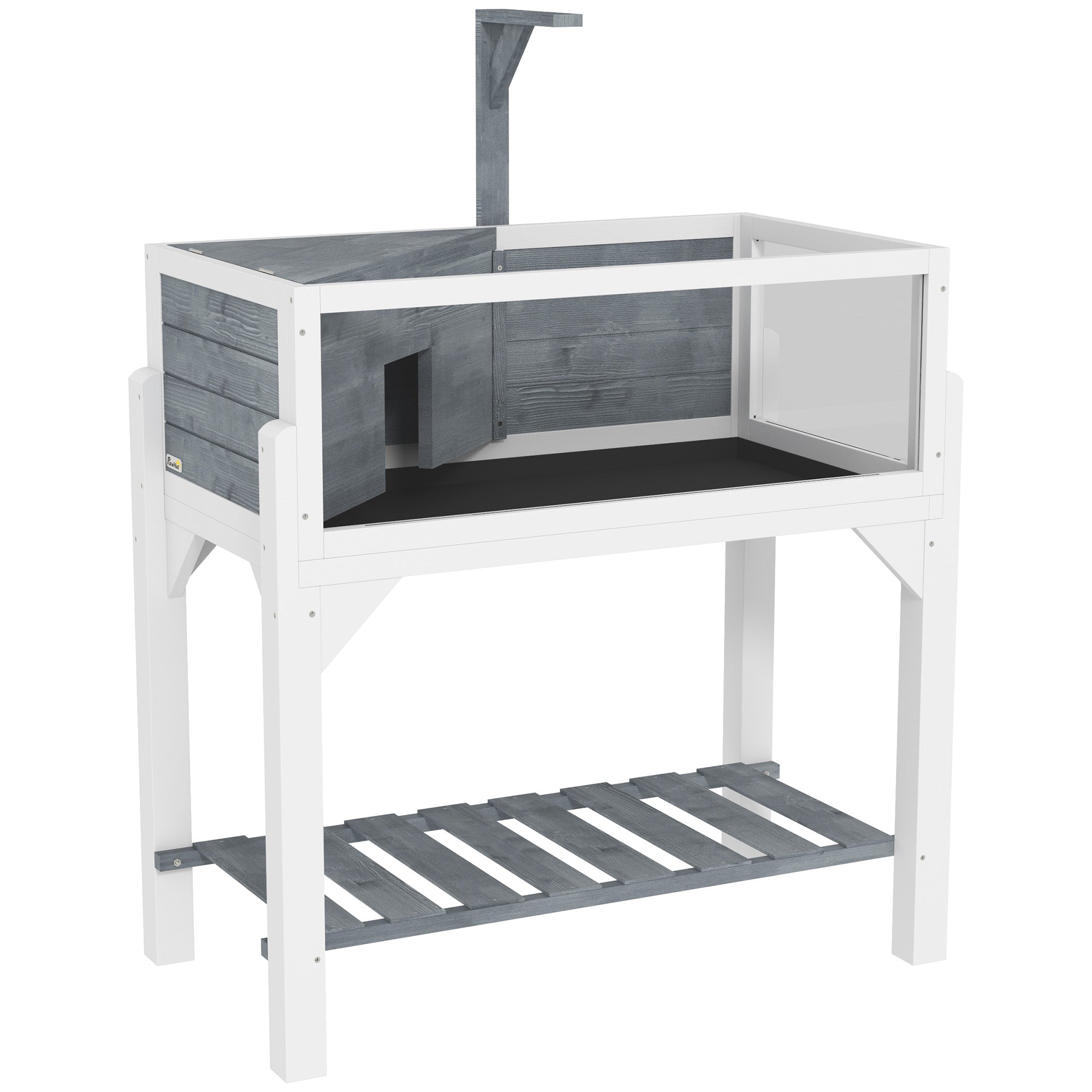 Maison pour tortues terrarium tortue terrestre sur pieds 2 zones toit ouvrant zone interactive 84,5 x 47,5 x 90 cm gris