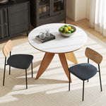 Set de 2 sillas de comedor con patas de acero, respaldo curvado y asiento acolchado, gris y efecto madera natural