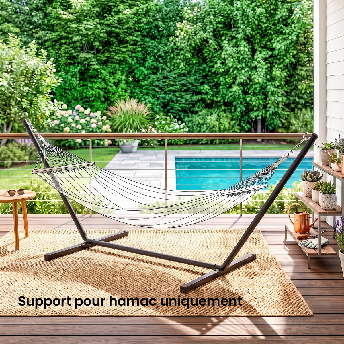 Support Pied de hamac Structure Robuste métal époxy Noir 3,60 x 0,92 x 1,12 m, Compatible Hamacs de 3,3 à 3,6 m