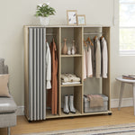 Armoire penderie Meuble de Rangement Mobile 6 roulettes 120L x 40l x 128H cm en bois naturel