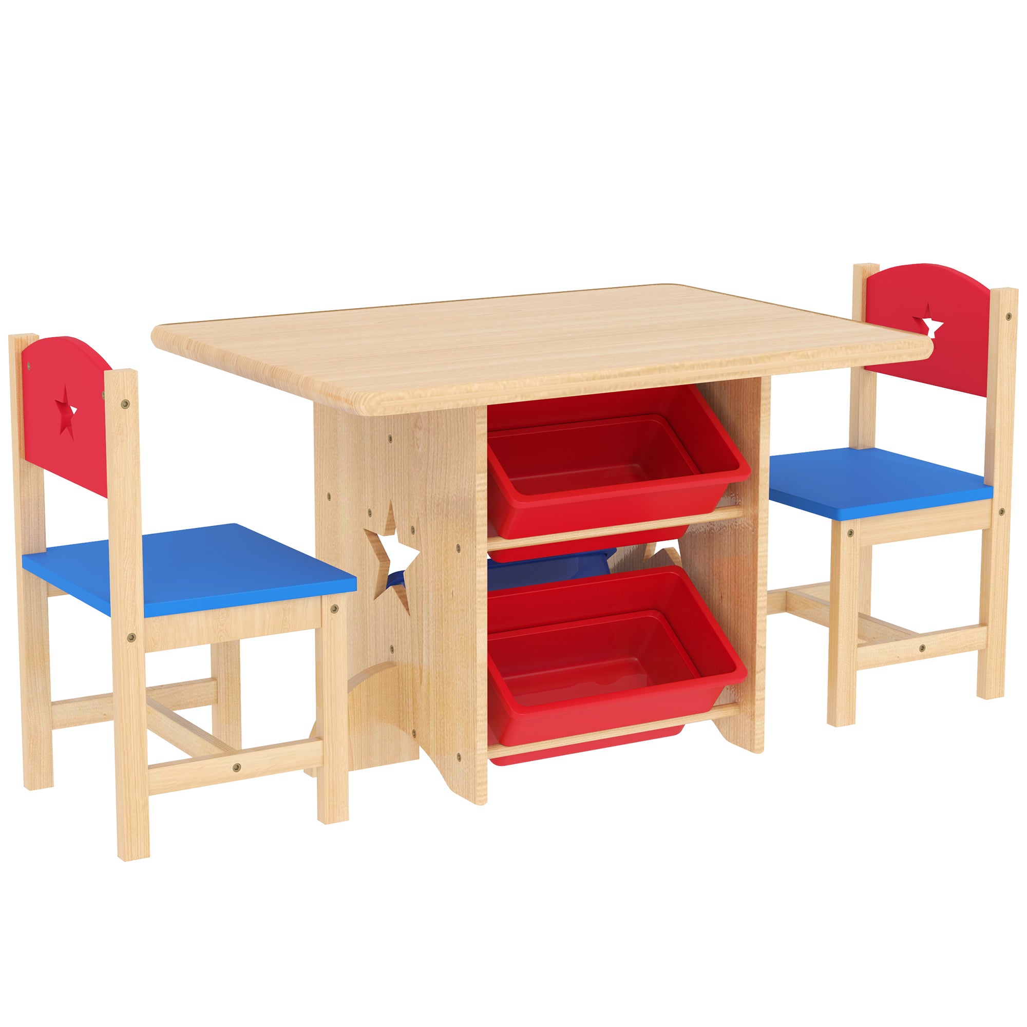Table enfant avec 2 chaises ensemble table et chaises enfants 3 pièces en bois avec 4 bacs de rangement bois naturel