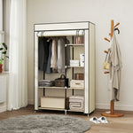 Armoire penderie en tissu meuble de rangement tringle à vêtements et étagères ouvertes 103x43x162,5cm crème
