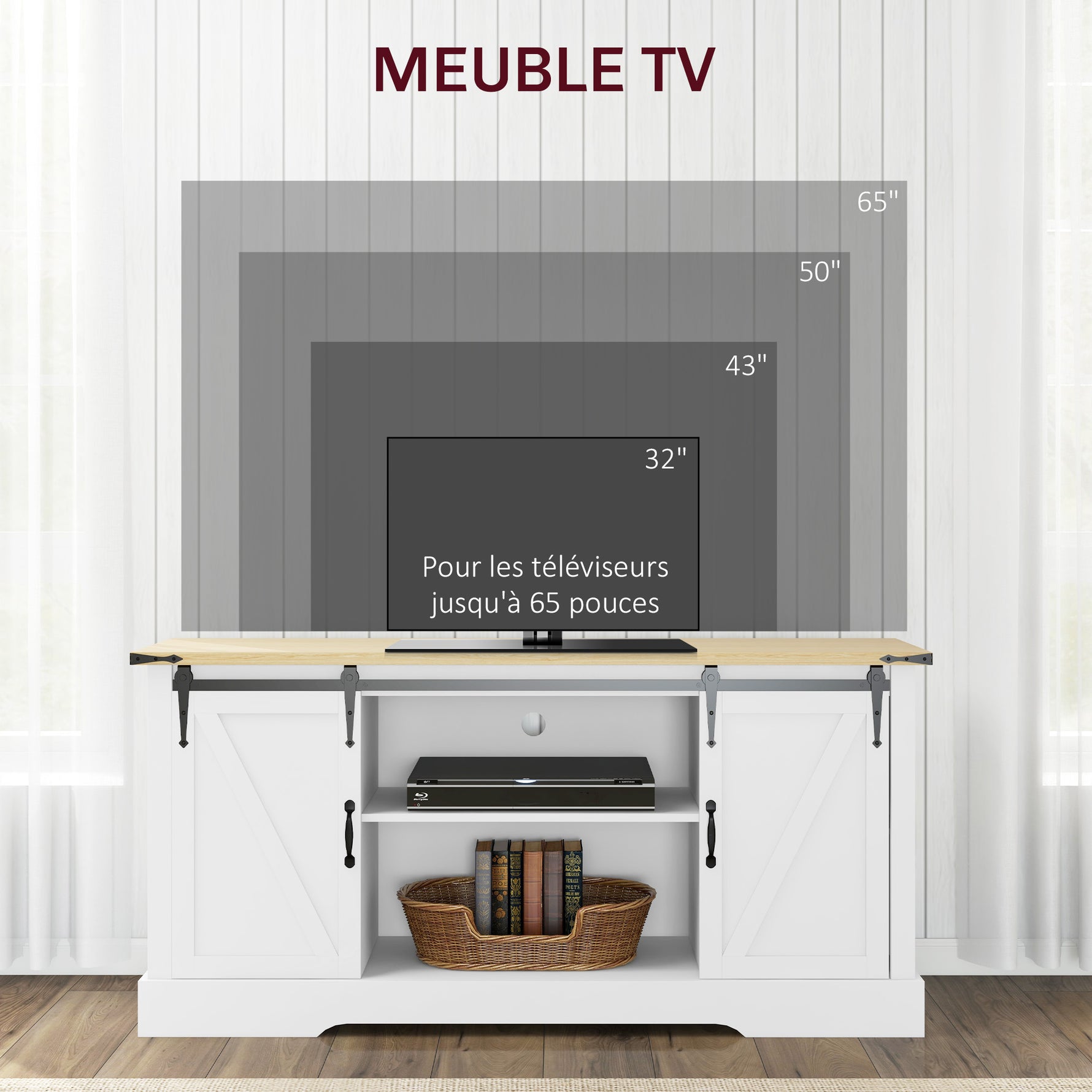 Buffet meuble de rangement avec 2 portes coulissantes étagères réglables 150l x 40P x 72H cm en bois blanc chêne