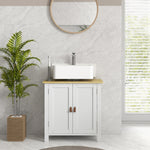 Mueble bajo lavabo 2 puertas, estante interior ajustable de 2 niveles, tiradores de PU, 60 x 30 x 60 cm, blanco