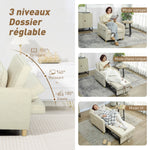 Fauteuil Convertible 1 Place, Fauteuil-Lit Clic-Clac 3 en 1 Rembourré en Velours Grain Maïs, Dossier Réglable, Beige