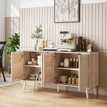 Buffet salon meuble de rangement placards à portes en cannage et étagère réglable 140 x 40 x 75 cm effet bois naturel