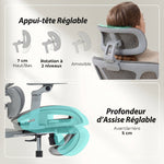 Chaise Bureau Ergonomique avec Accoudoirs 6D Appui-Tête et Profondeur d'Assise Réglables Maille Gris