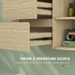 Meuble sous lavabo salle de bain suspendu meuble sous vasque avec tiroirs à fermeture douce et étagères, marron