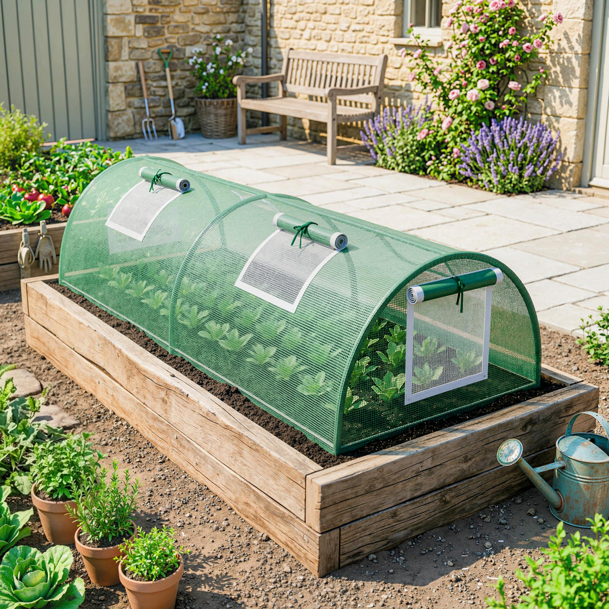 Mini Serre de Jardin mini serre tunnel à tomates 200 x 80 x 45 cm Acier PE Anti-UV 4 portes en filet enroulables vert