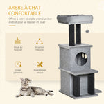 Arbre à chats design cosy chic multi-équipements centre d'activités niches plateformes lit jeu boule feutres amovibles lavables panneaux de particules peluche courte 48 x 48 x 100 cm gris