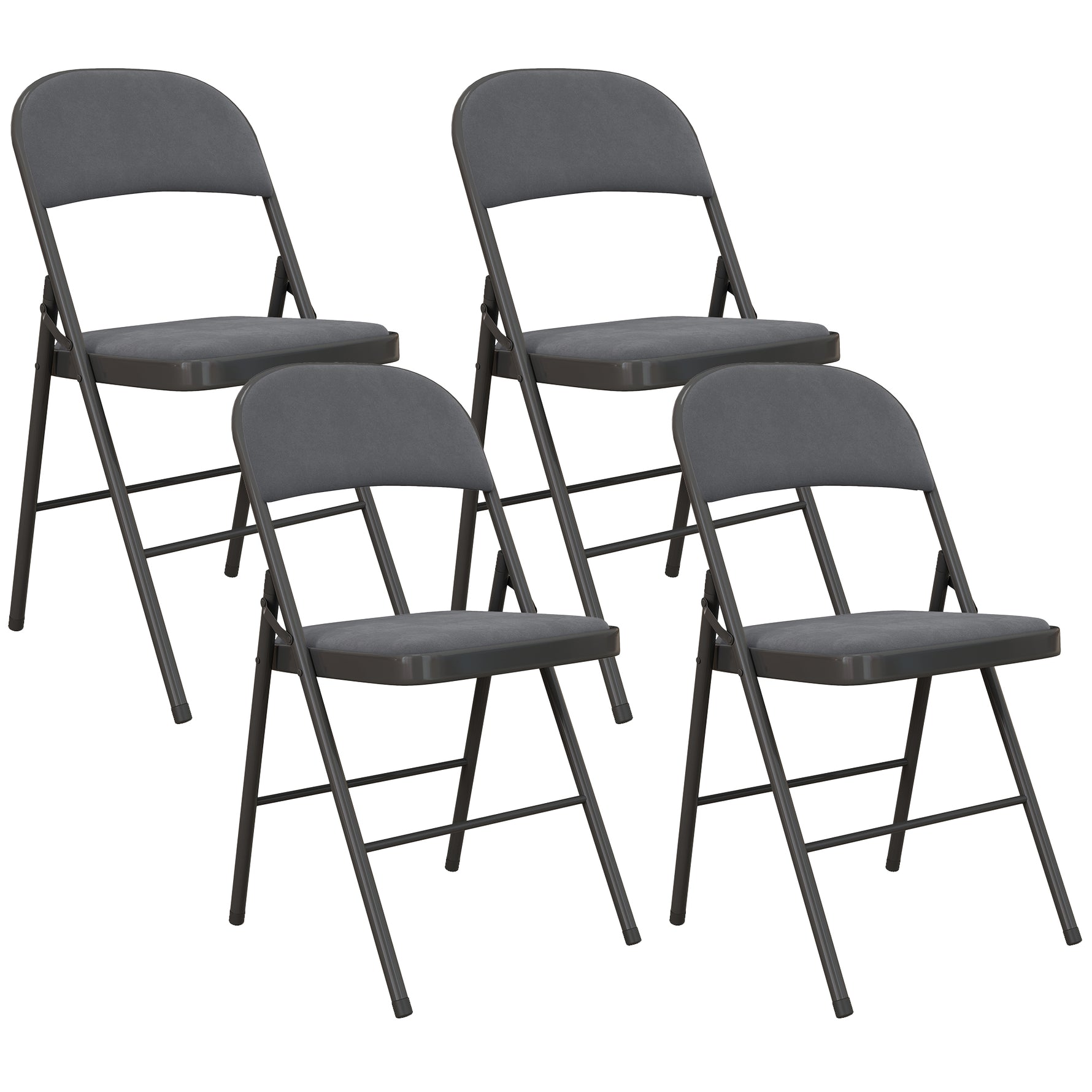Lot de 4 chaises pliantes et portables intérieur avec assises et dossiers rembourrés en velours, cadre en acier, gris foncé
