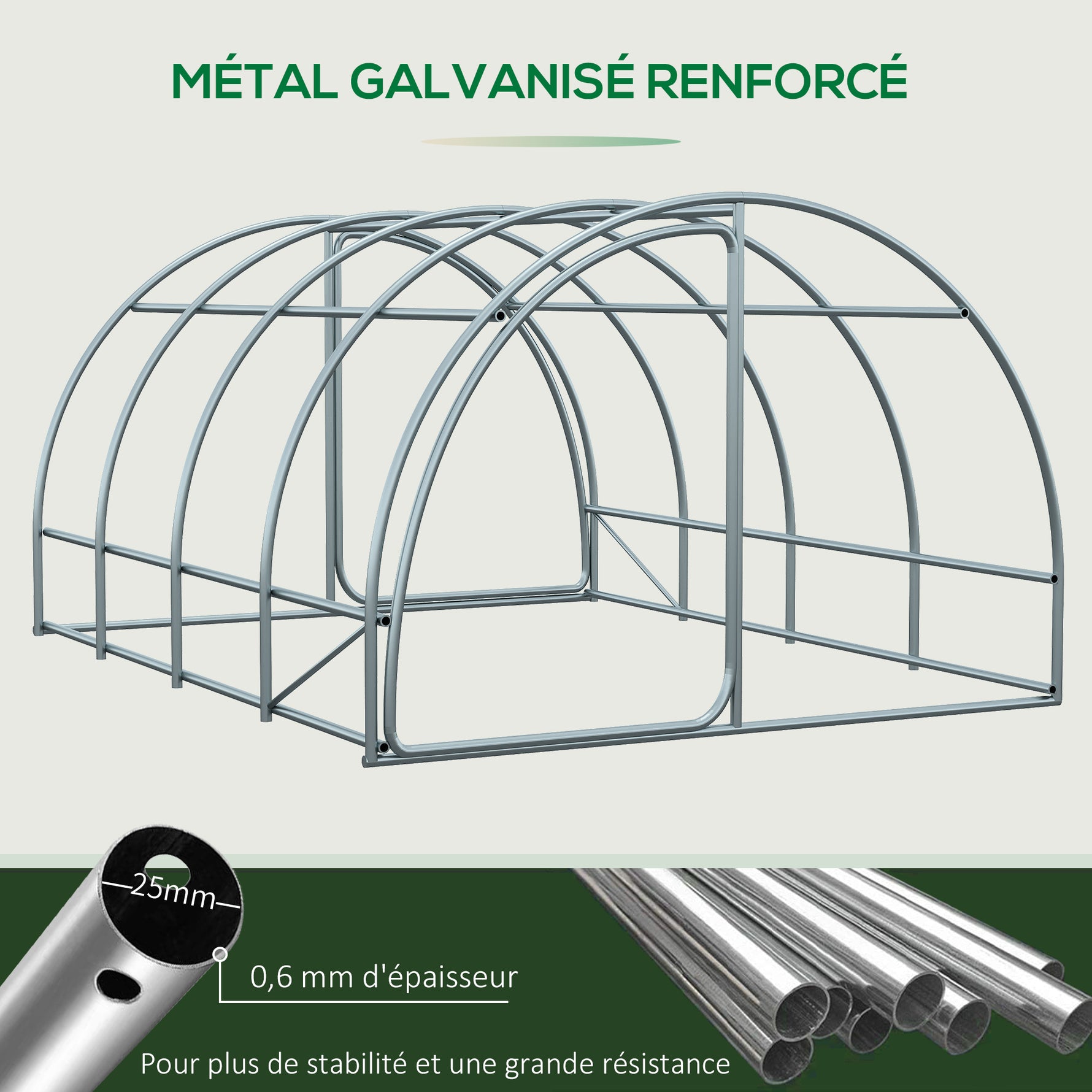 Serre de Jardin Tunnel Surface Sol 12 m² 4L x 3l x 2H m châssis Tubulaire renforcé 25 mm Double Porte avec poignées Blanc