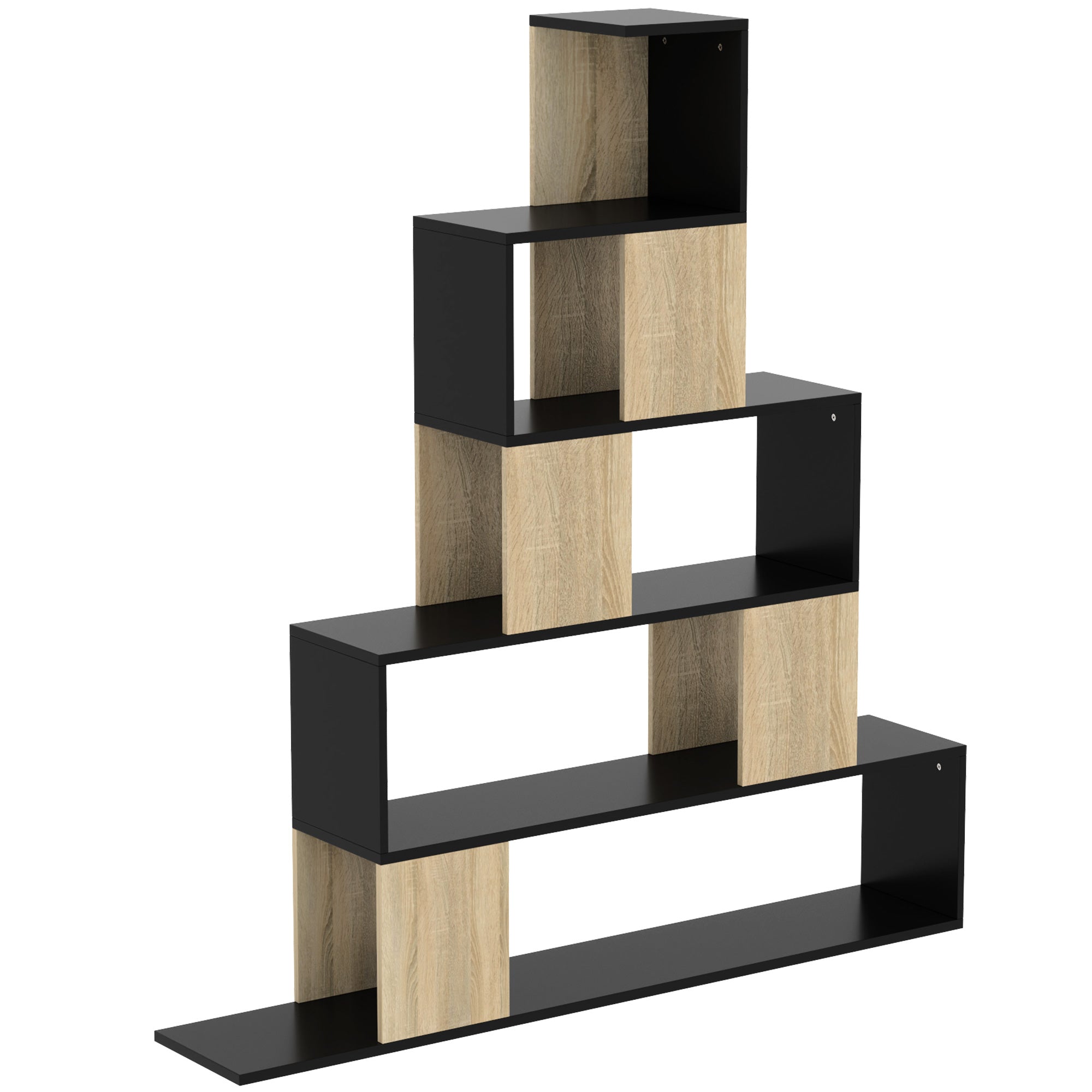 Storage shelf, 5-tier geometric bookcase, for office, living room, bedroom, black and natural wood