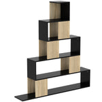 Étagère de rangement, bibliothèque géométrique à 5 niveaux, pour bureau, salon, chambre, noir et bois naturel