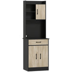 Buffet haut cuisine, armoire de cuisine, tiroir, 3 portes, étagères ouvertes, plan de travail, 60x40x180cm, bois naturel